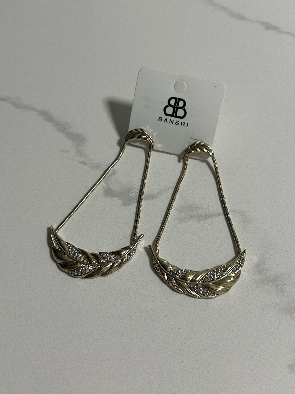 Gold-Tone Leaf Drop Earrings with Crystal Accents
